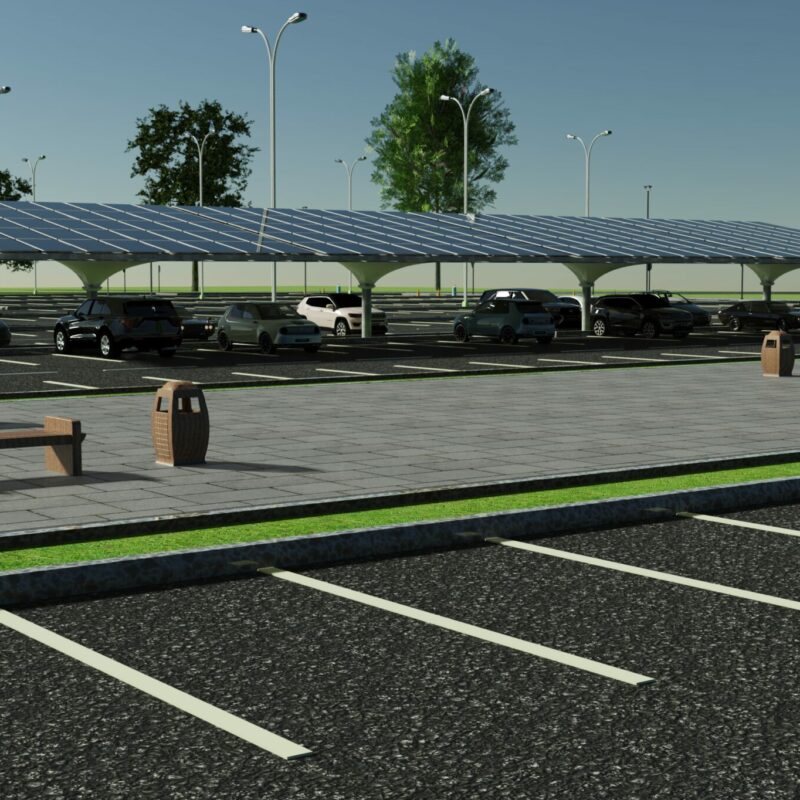 Architecture textile pour ombrière solaire, installation internationale